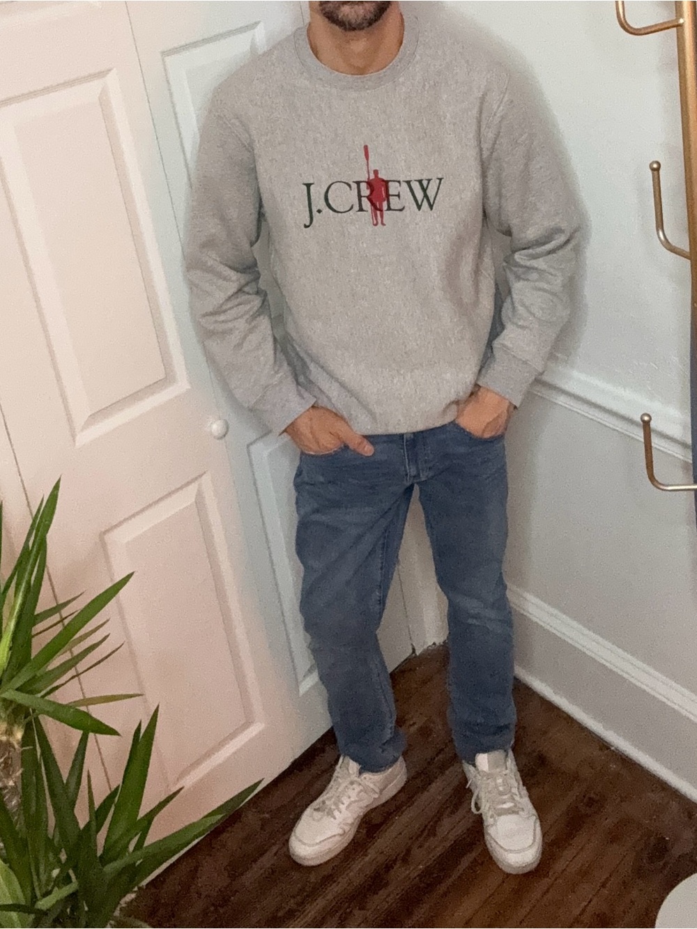 J. Crew Men's Grey Oarsman Logo Crewneck Sweater - L - Worn Once